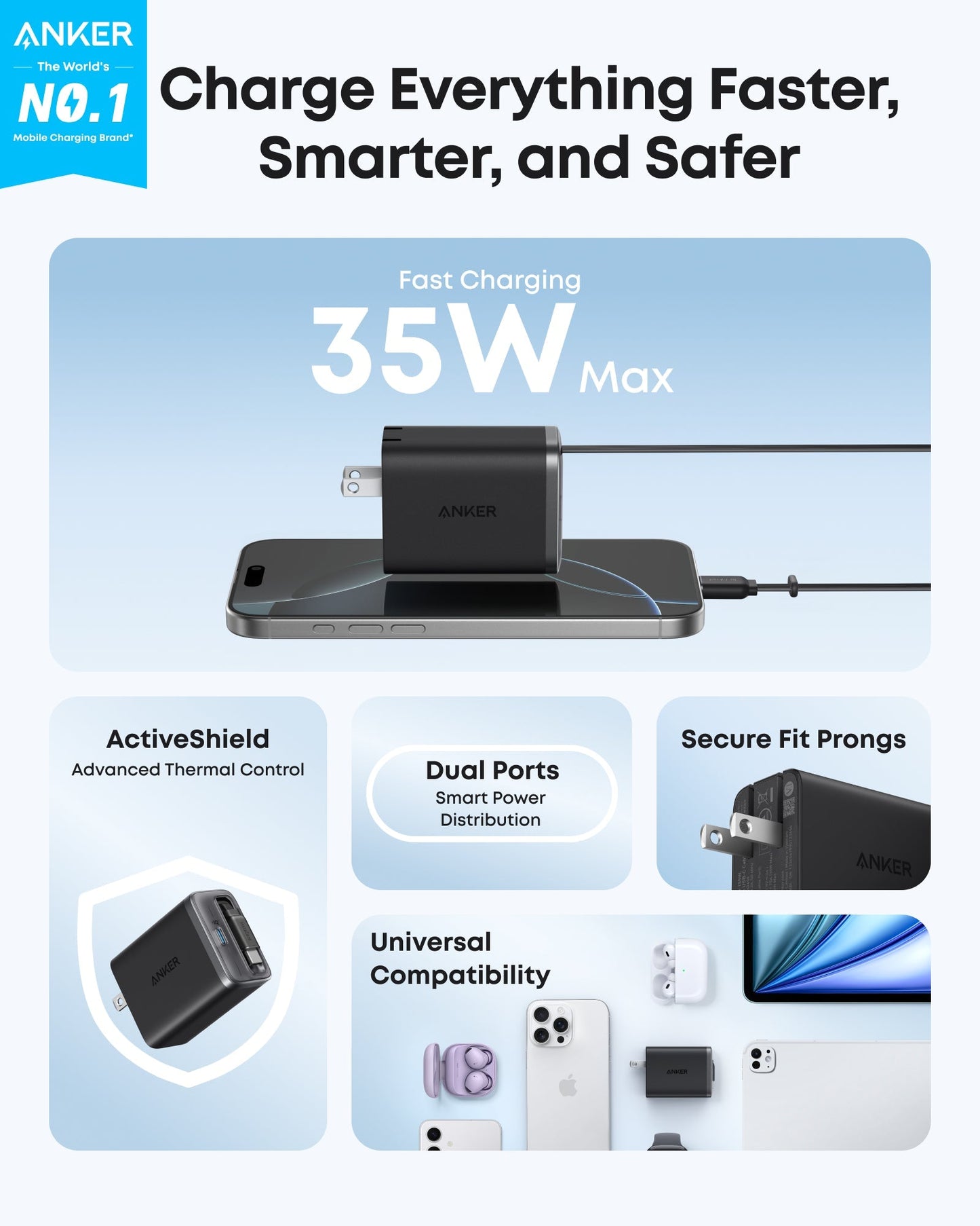 Anker Nano Charger (35W, Built-In Retractable USB-C Cable)