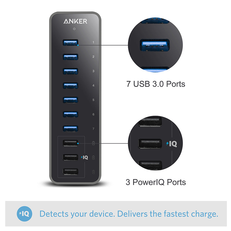 Anker 60W 10-Port USB 3.0 Data Hub